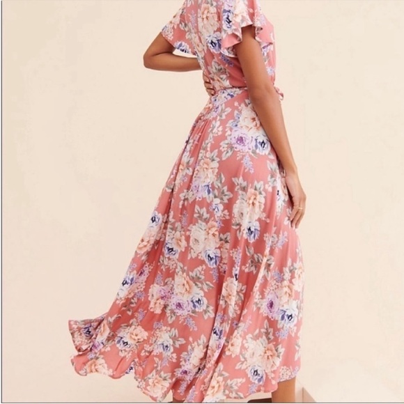 Auguste The Label Pascal Muse Floral Wrap Maxi Dress Pink Peach Short Sleeve 8 - Picture 5 of 16